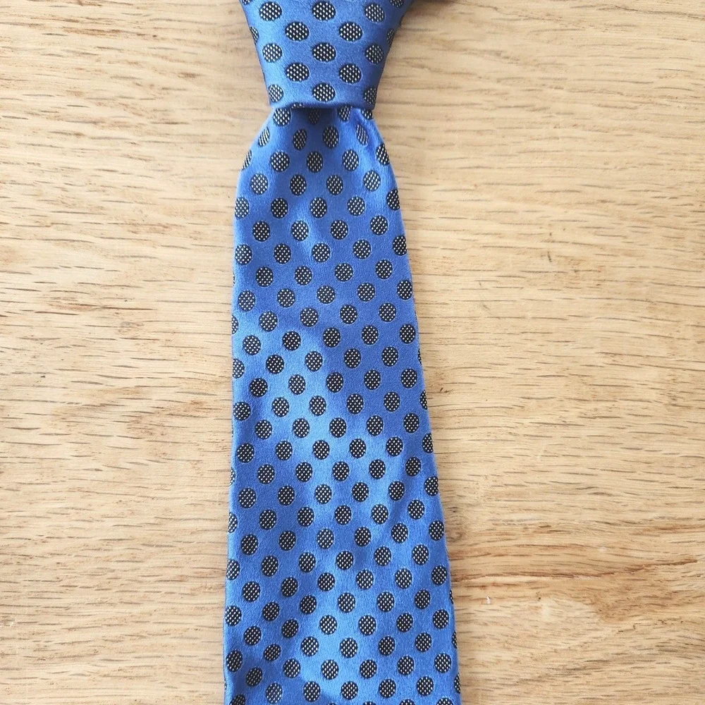 Ermenegildo Zegna Blue Silk Tie Black‎ Polka Dot Pattern Necktie Men's
